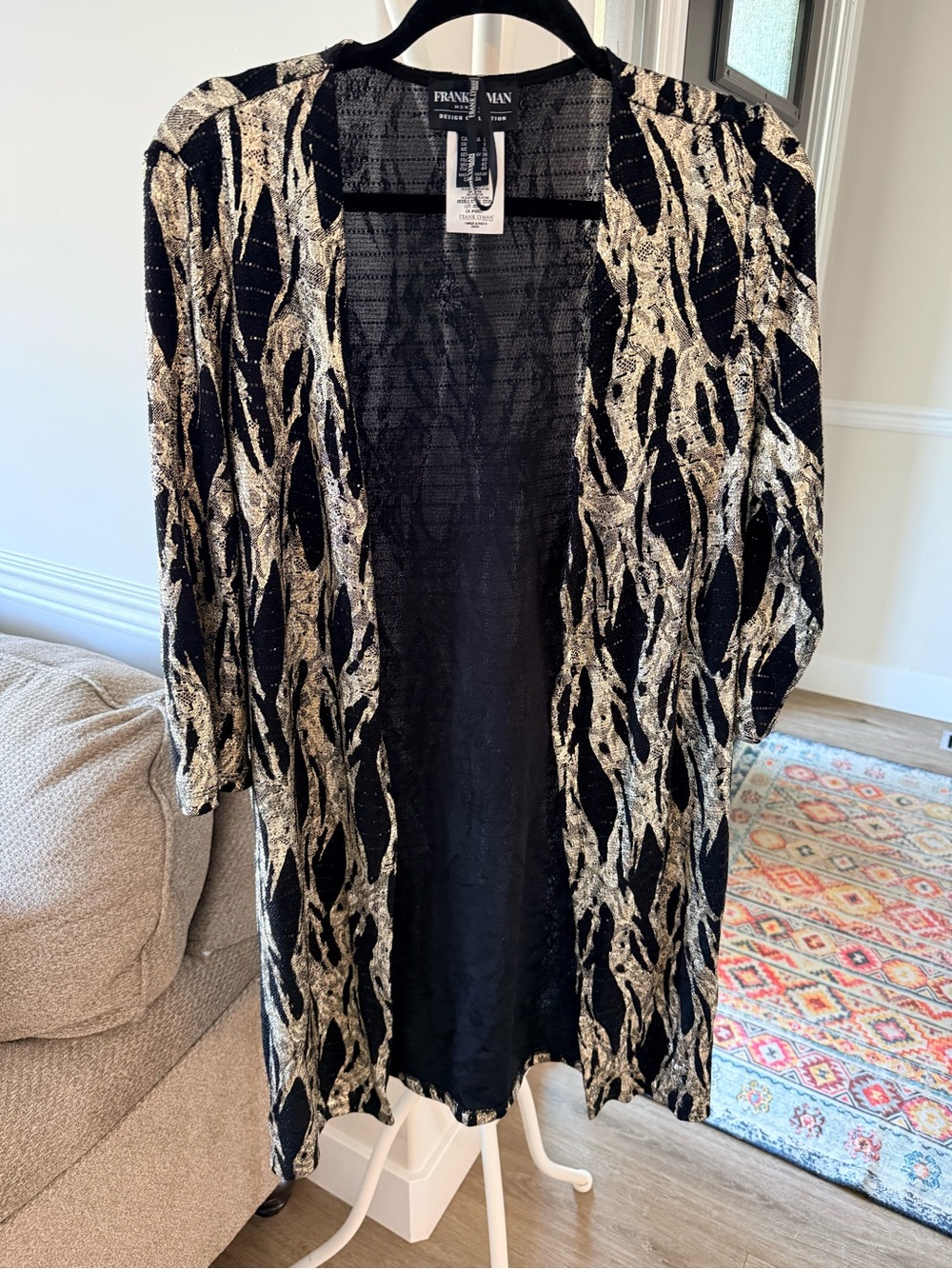 Frank Lyman Design Black & Gold Open-Front Cardigan